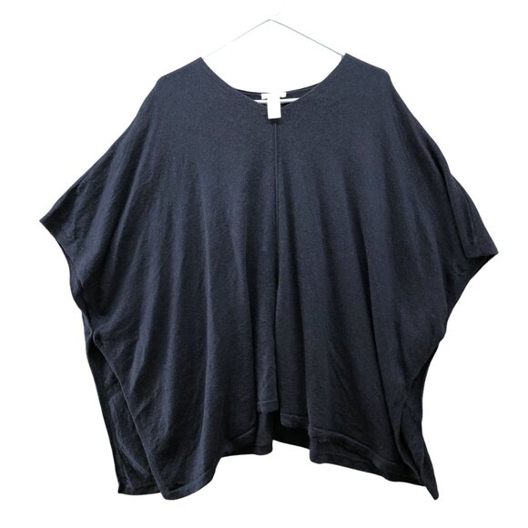 J. Jill Merino Wool Tencel Poncho Sweater Womens One Size Navy Blue V-Neck - Picture 1 of 7
